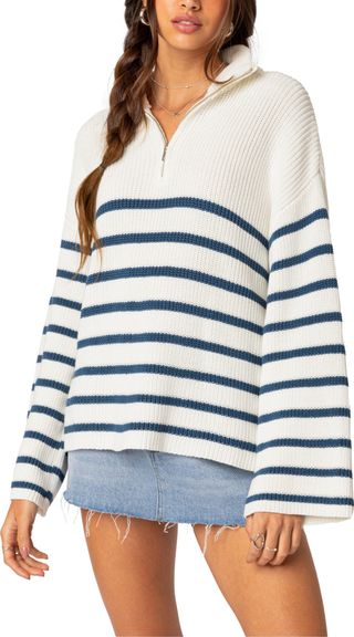 Stripe Oversize Quarter Zip Sweater