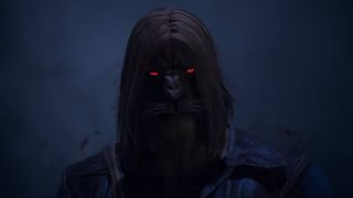 A character with glowing red eyes in Dragon's Dogma 2. 