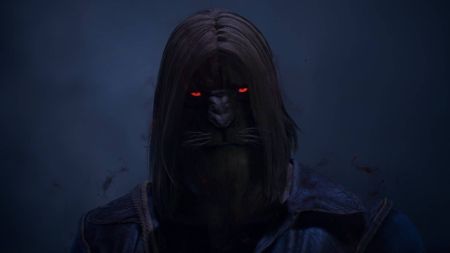 A character with glowing red eyes in Dragon's Dogma 2. 