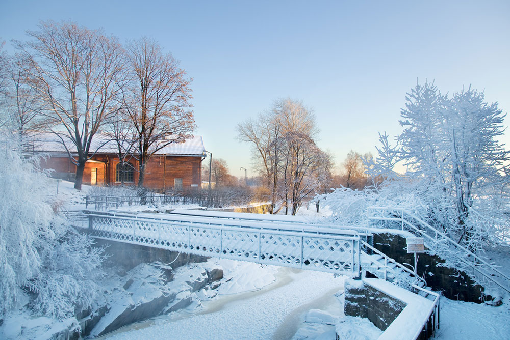 frost-covered bridge in Finland
