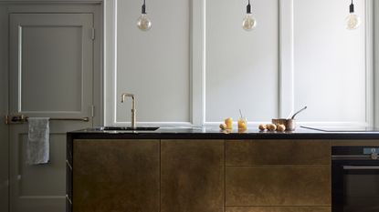 kitchen with metallic island