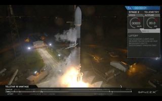 A SpaceX Falcon 9 rocket launches the Telstar 18V communications satellite from Cape Canaveral Air Force Station in Florida on Sept. 10, 2018.