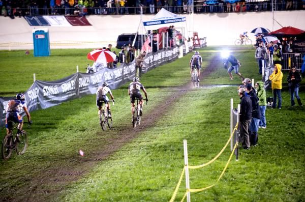 Page fights to get back on a wheel while Adam Craig tries to hold on behind Barry Wicks.