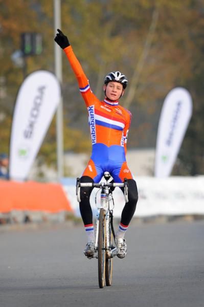 Mathieu Van Der Poel (Ned) celebrates his World Cup win in Tabor