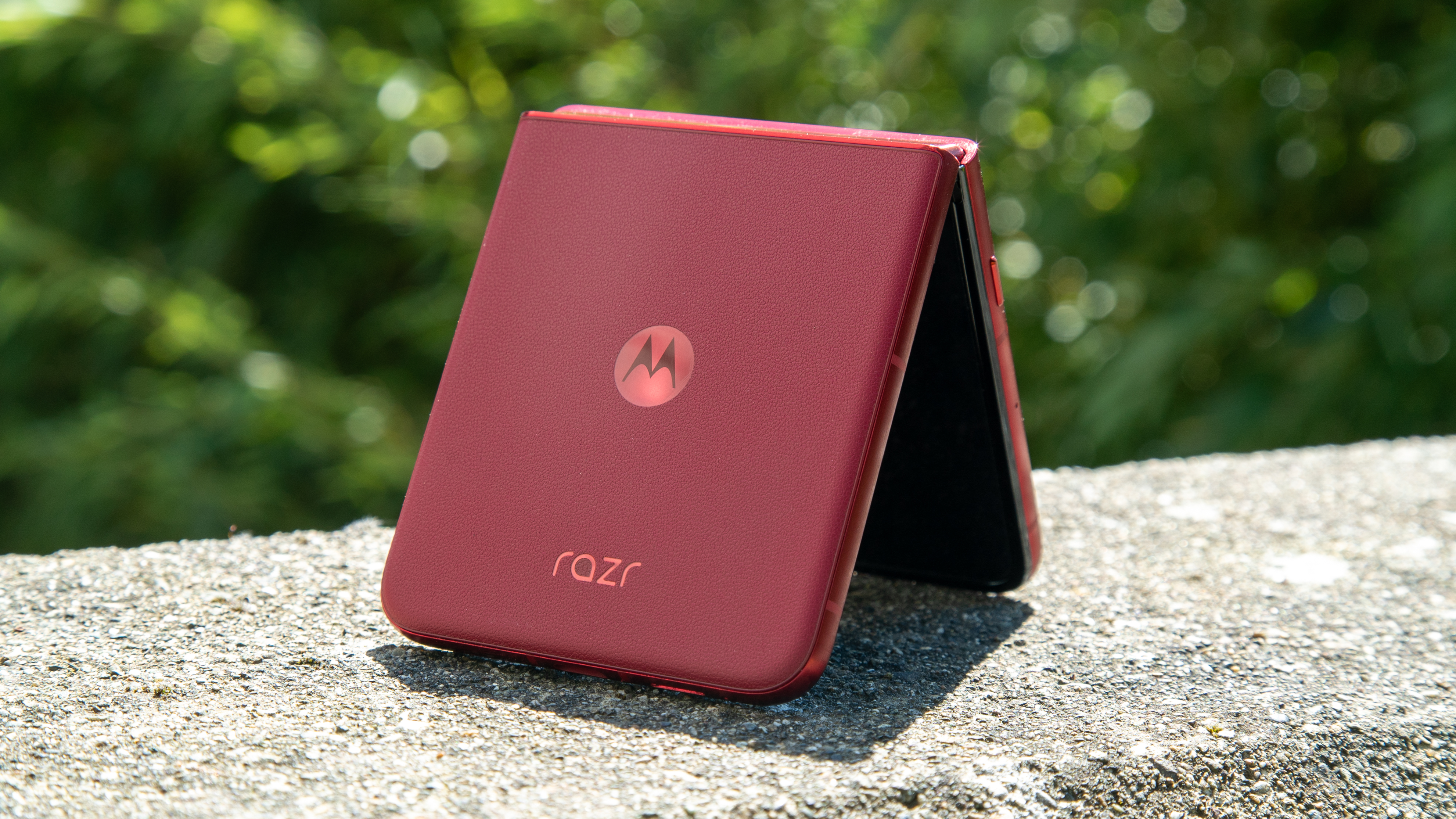 The Razr Ultra 2025 outside in tent mode