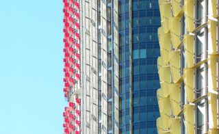 Coloured window shades on towers