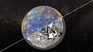 On the left a blue and silver sphere on the right a large spherical diamond