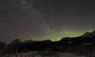 Quadrantid Meteor Shower, Milky Way and Aurora, Bow Valley, Banff National Park, Canada