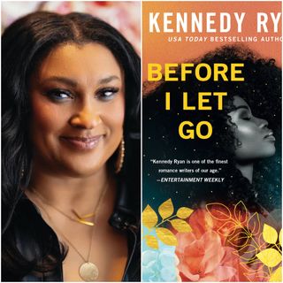A split image of author Kennedy Ryan and the book cover for her romance novel 'Before I Let Go.'