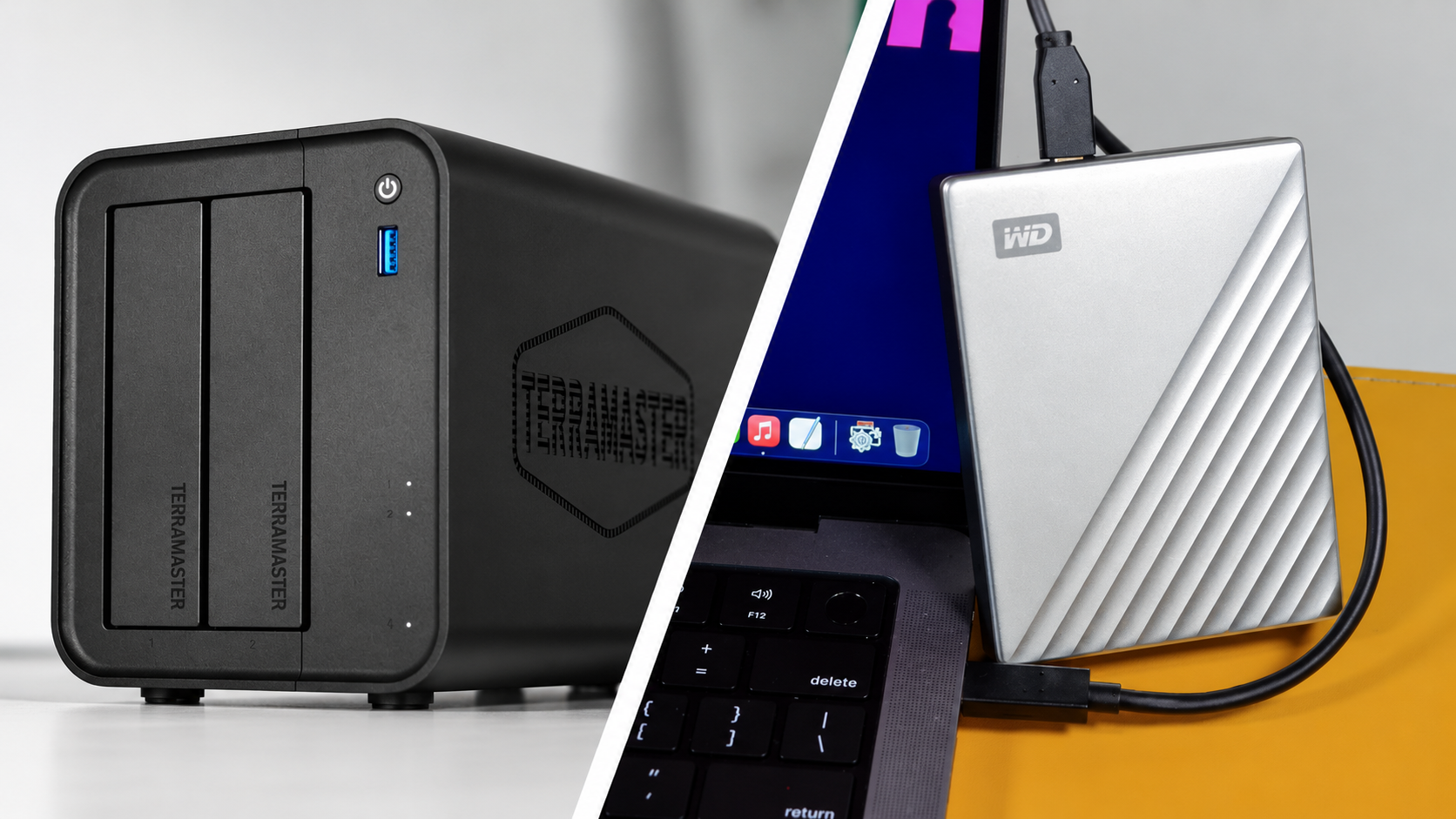 TerraMaster NAS and WD external hard drive side by side