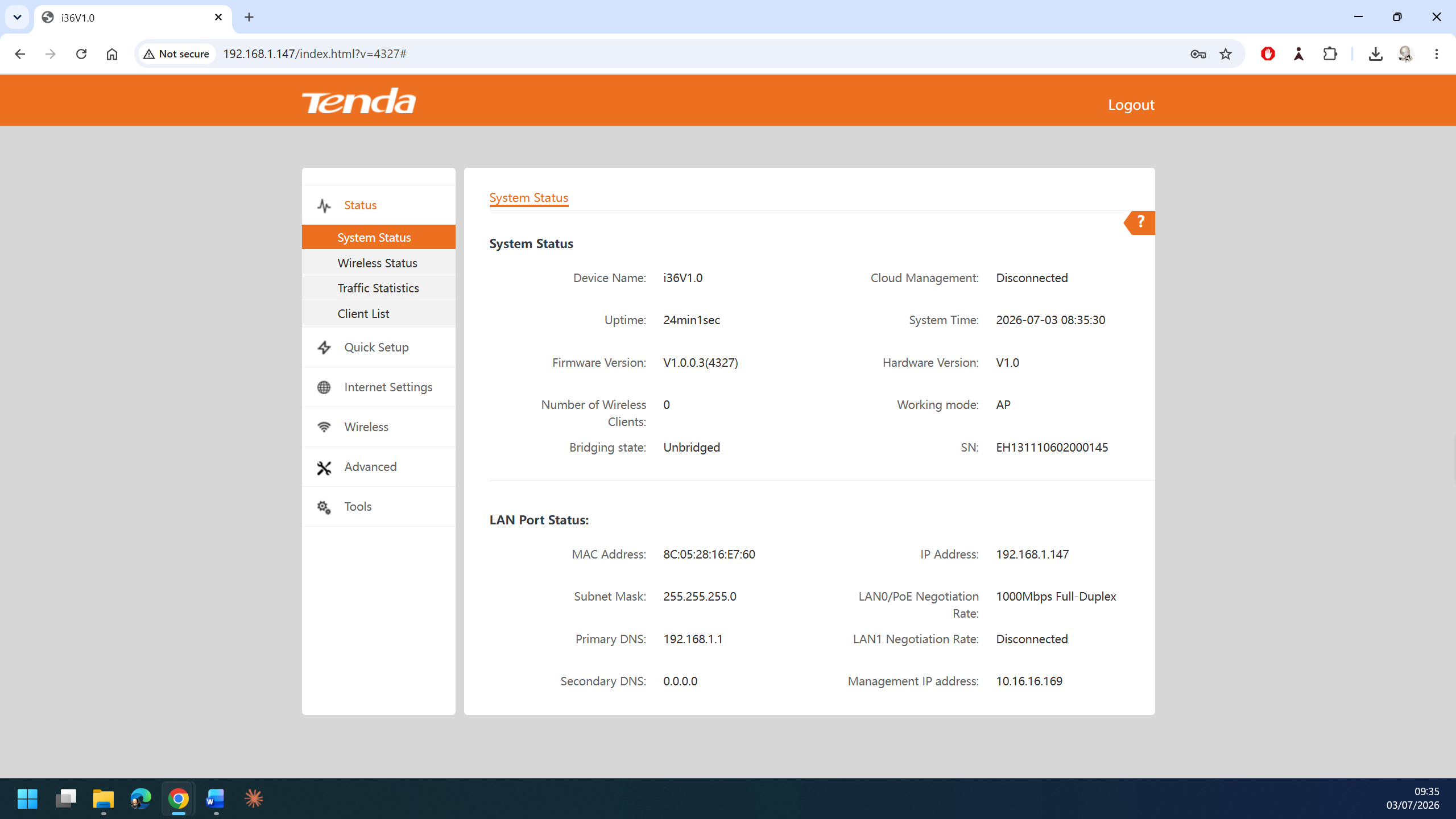 Tenda BE5010 i36 Access Point