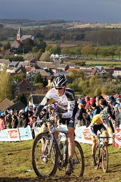 Philipp Walsleben (BKCP - Powerplus) ascends on the Koppenbergcross's hilly circuit.