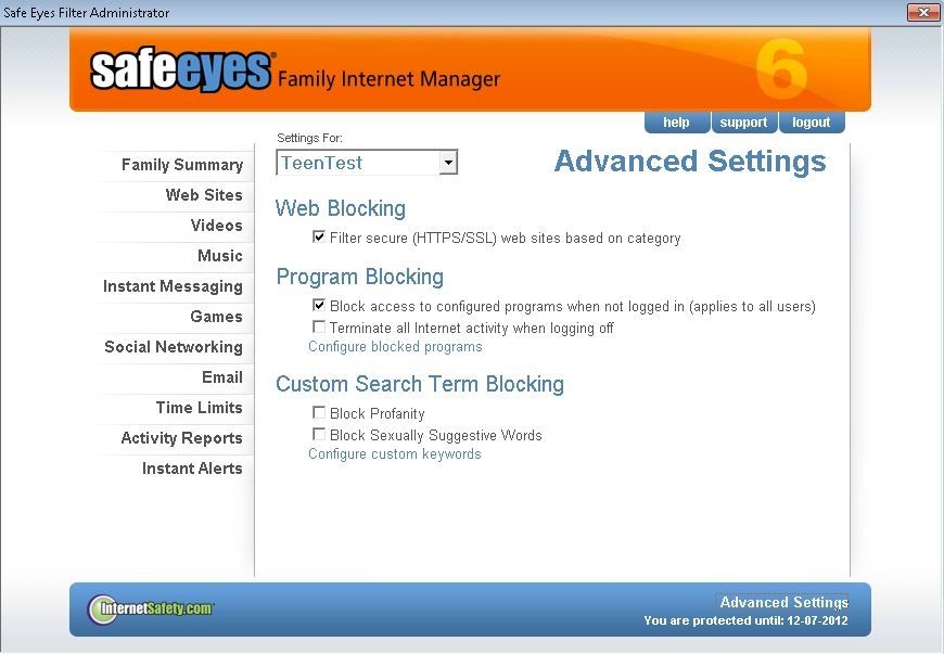 McAfee Safe Eyes image: This parental monitoring software provides advanced features, should you require them.