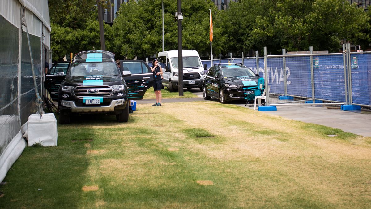 The majority of the teams use Subaru vehicles as provided by the race but Sky are rolling in their own stickered up Fords