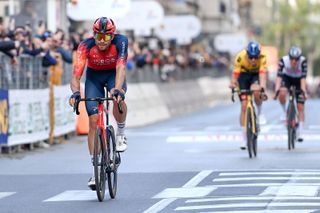 SANREMO ITALY MARCH 18 Filippo Ganna of Italy and Team INEOS Grenadiers crosses the finish line in second place during the 114th MilanoSanremo 2023 a 294km one day race from Abbiategrasso to Sanremo MilanoSanremo UCIWT on March 18 2023 in Sanremo Italy Photo by Tim de WaeleGetty Images