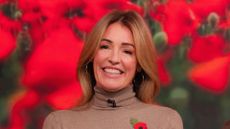 Cat Deeley wearing brown suede RIXO midi skirt on This Morning on 11 November 2025