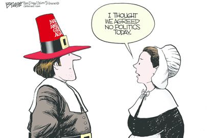 Political cartoon U.S. Thanksgiving Day no politics