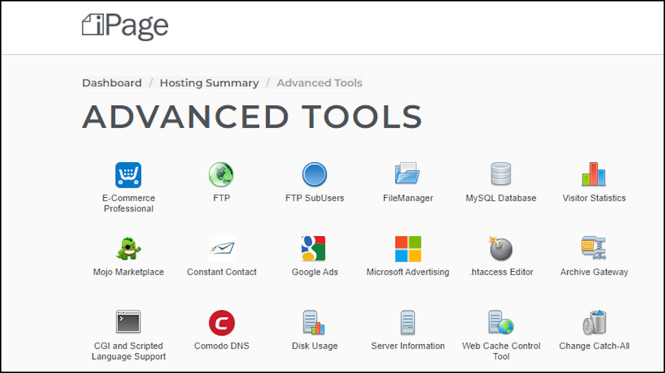 iPage advanced tools dashboard