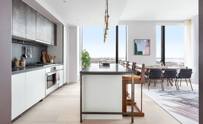 A kitchen and living area in Brooklyn