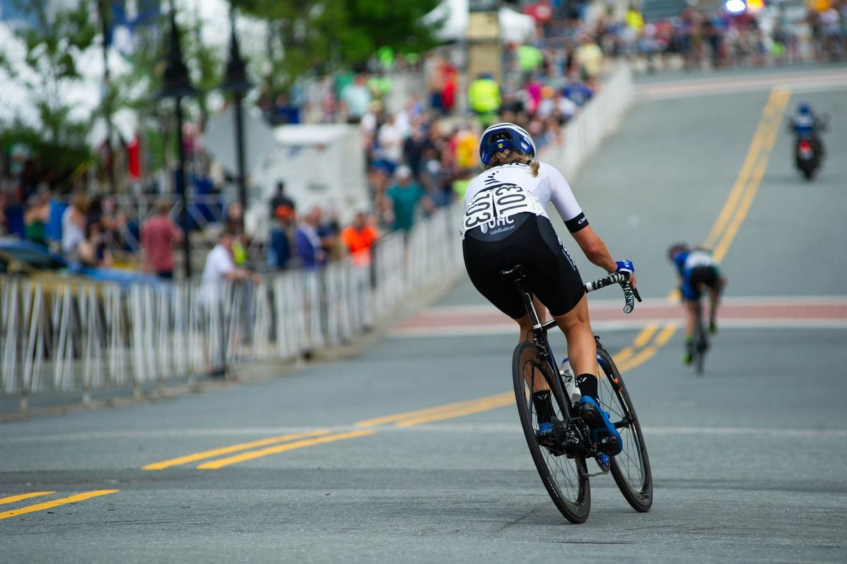 Rushlee Buchanan (UnitedHealthcare) chases down a break during the criterium