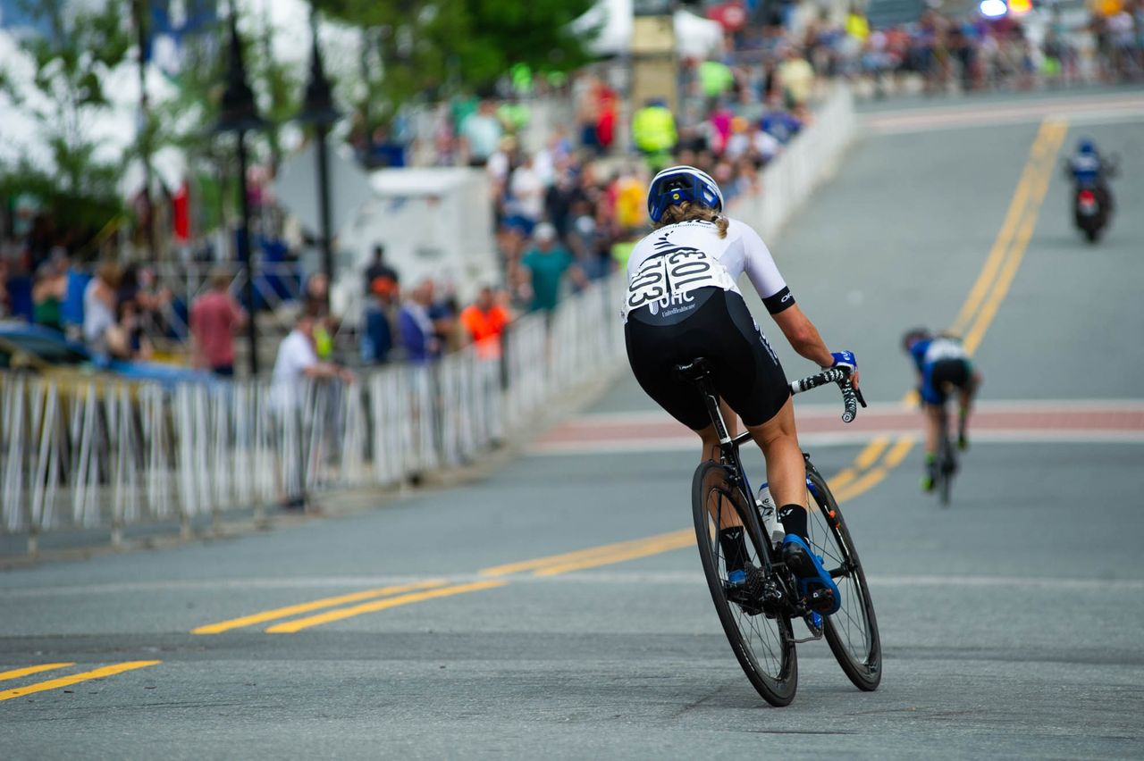 Rushlee Buchanan (UnitedHealthcare) chases down a break during the criterium