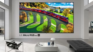 The LG Micro RGB Evo in a living room