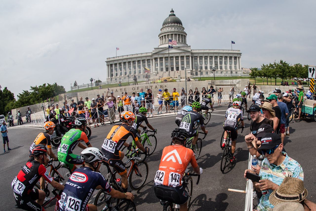 The peloton rolling through Salt Lake City