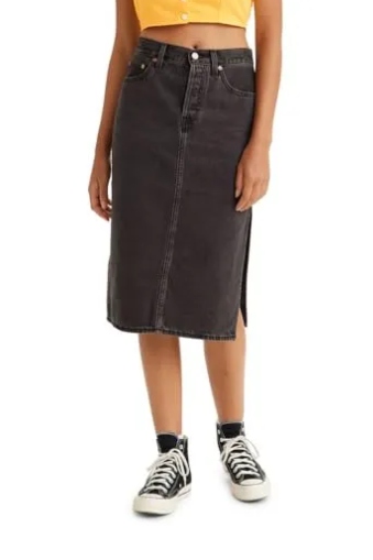 Levi's Women's Side Slit Skirt Washed Noir Black T3 25