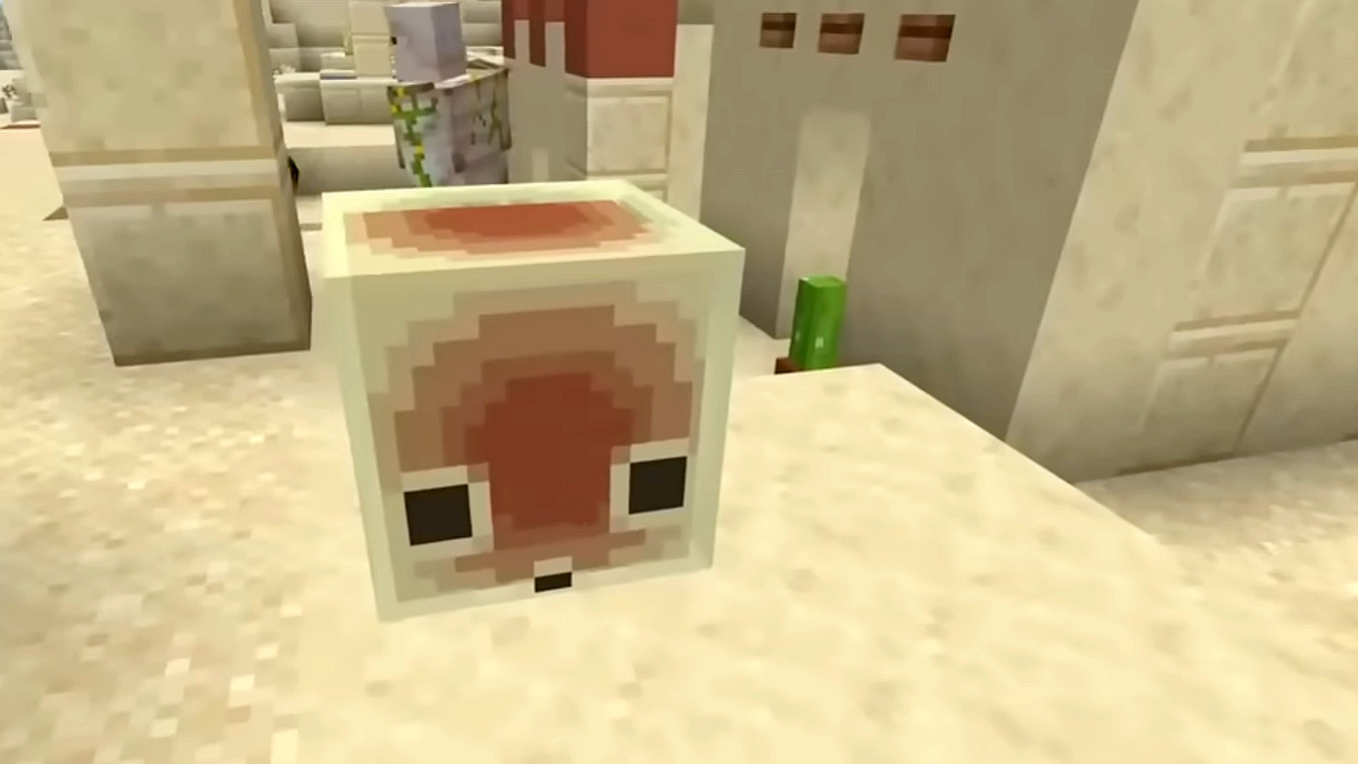 A Sulphur Cube in the desert in the Minecraft Chaos Cubed update