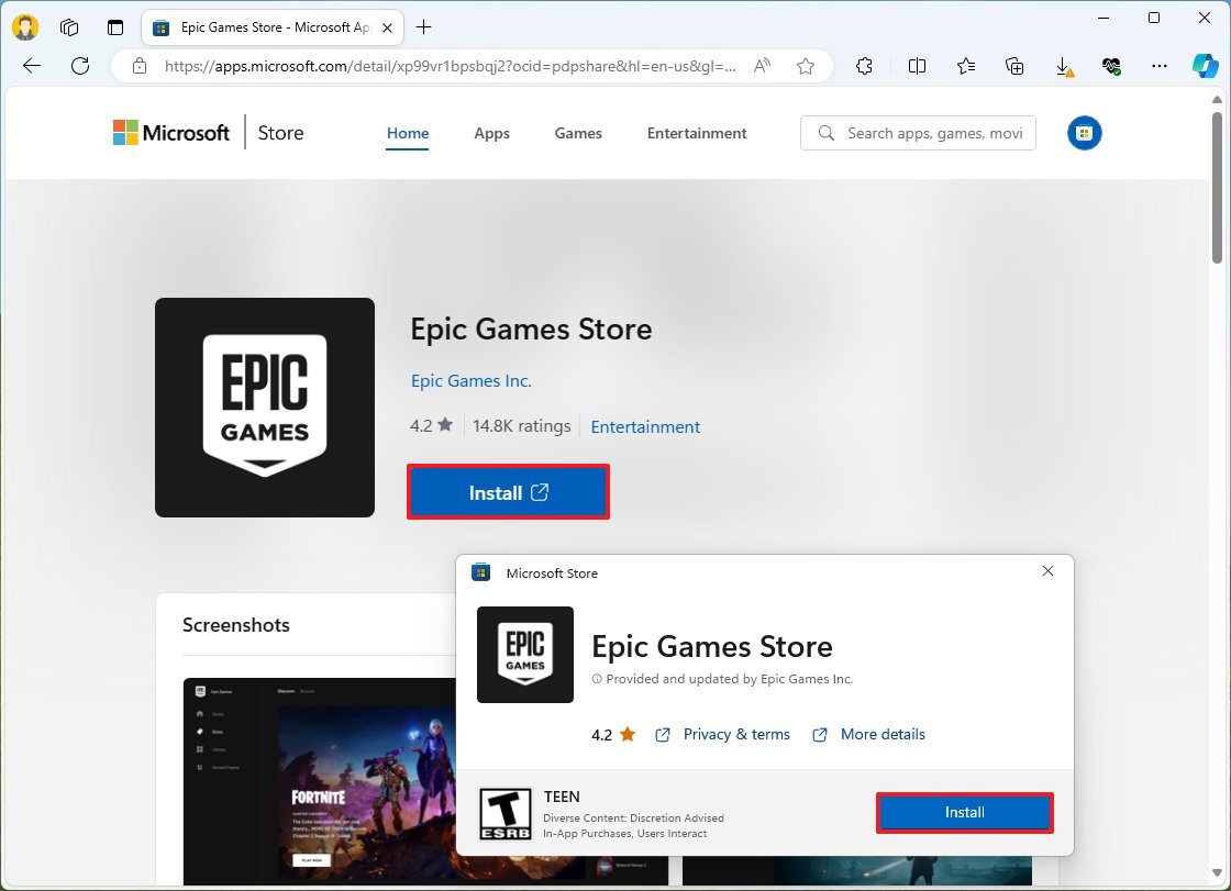 Installation de l'Epic Games Store