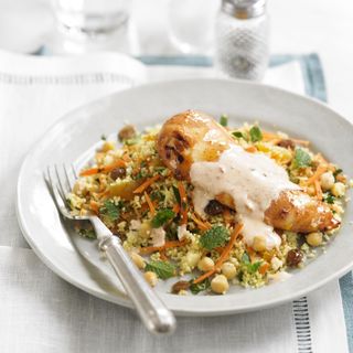Spiced Chicken with Fruity Couscous and Yogurt Dressing