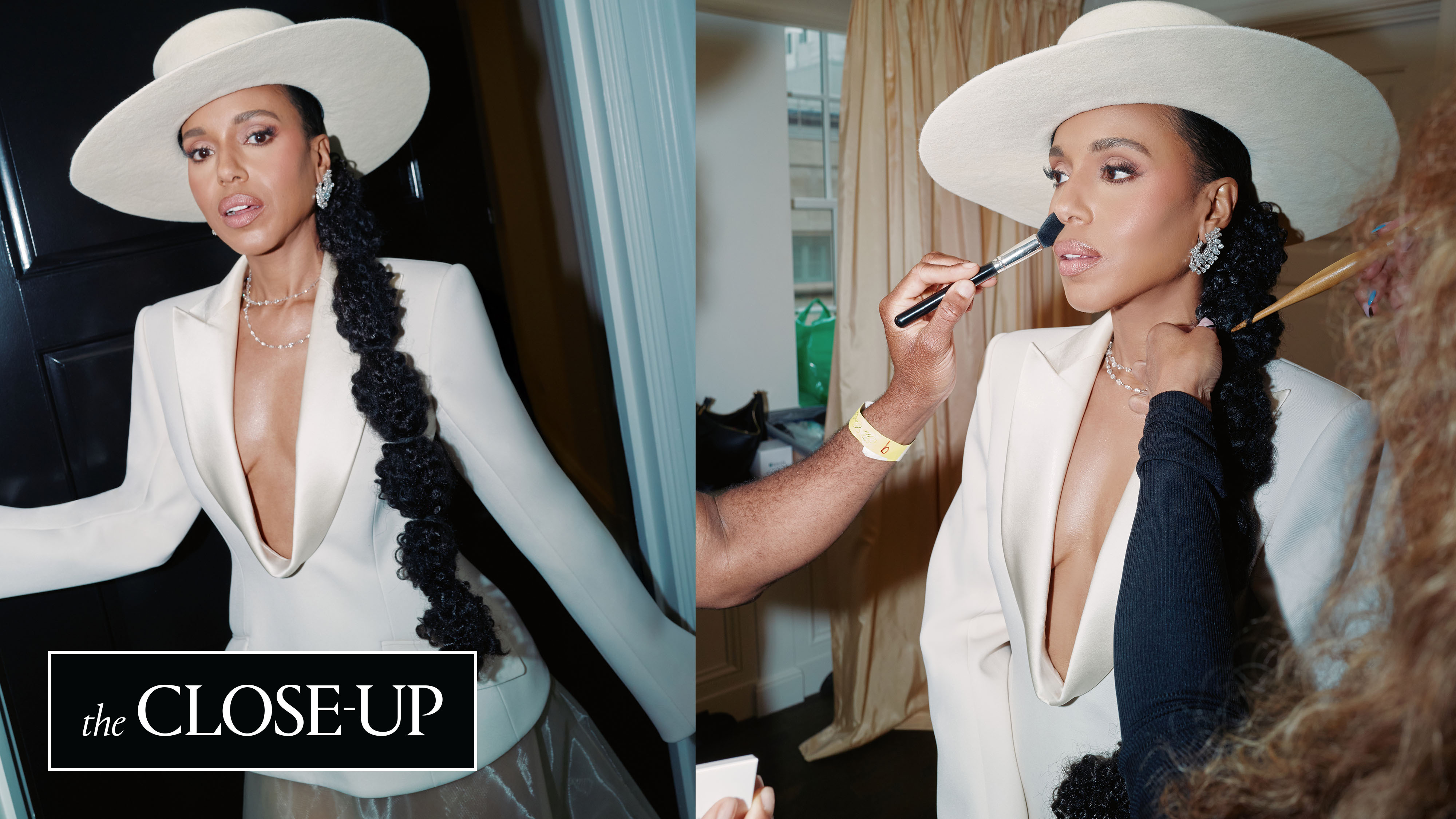 Kerry Washington in a collage getting ready for the 2025 Met Gala