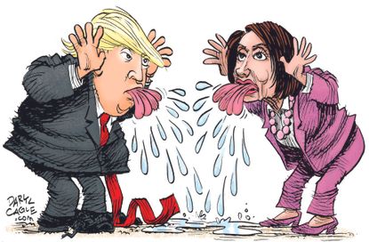 Political Cartoon U.S. Trump Nancy Pelosi State of the Union overseas trip