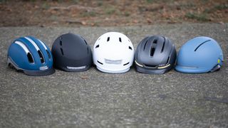 Group shot of ebike helmets