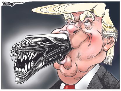 Political cartoon U.S. Trump bigotry alien
