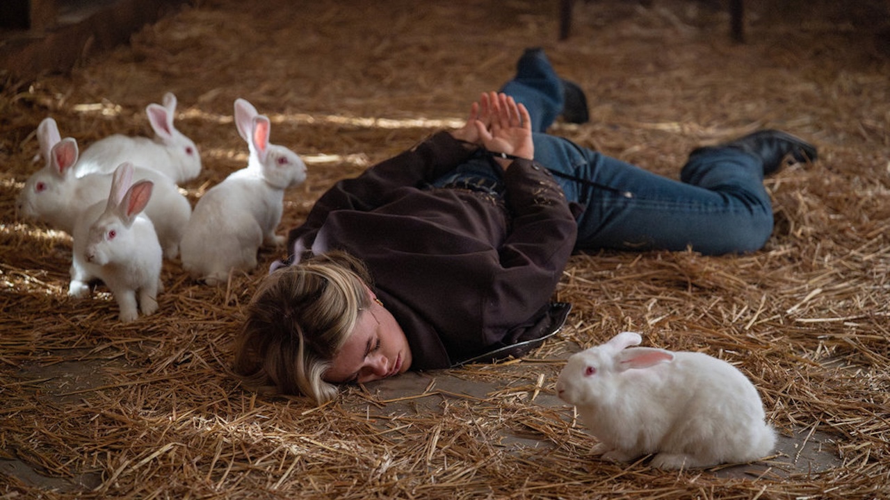 Bex being surrounded by bunnies in The Hunting Party 2x01