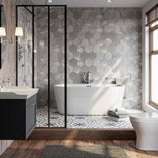 Grey bathroom with tiles