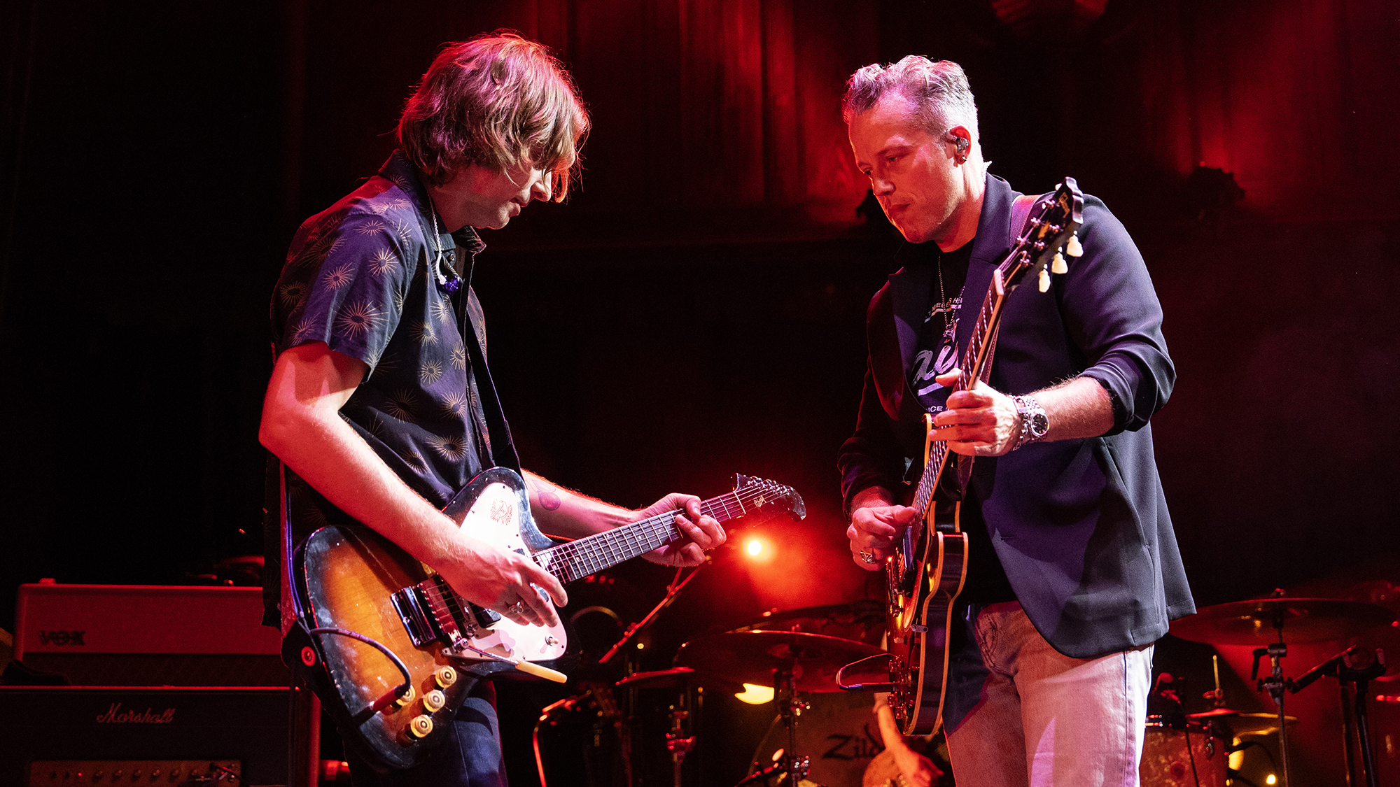 (L-R) Sadler Vaden and Jason Isbell perform at Tabernacle on March 28, 2024 in Atlanta, Georgia.