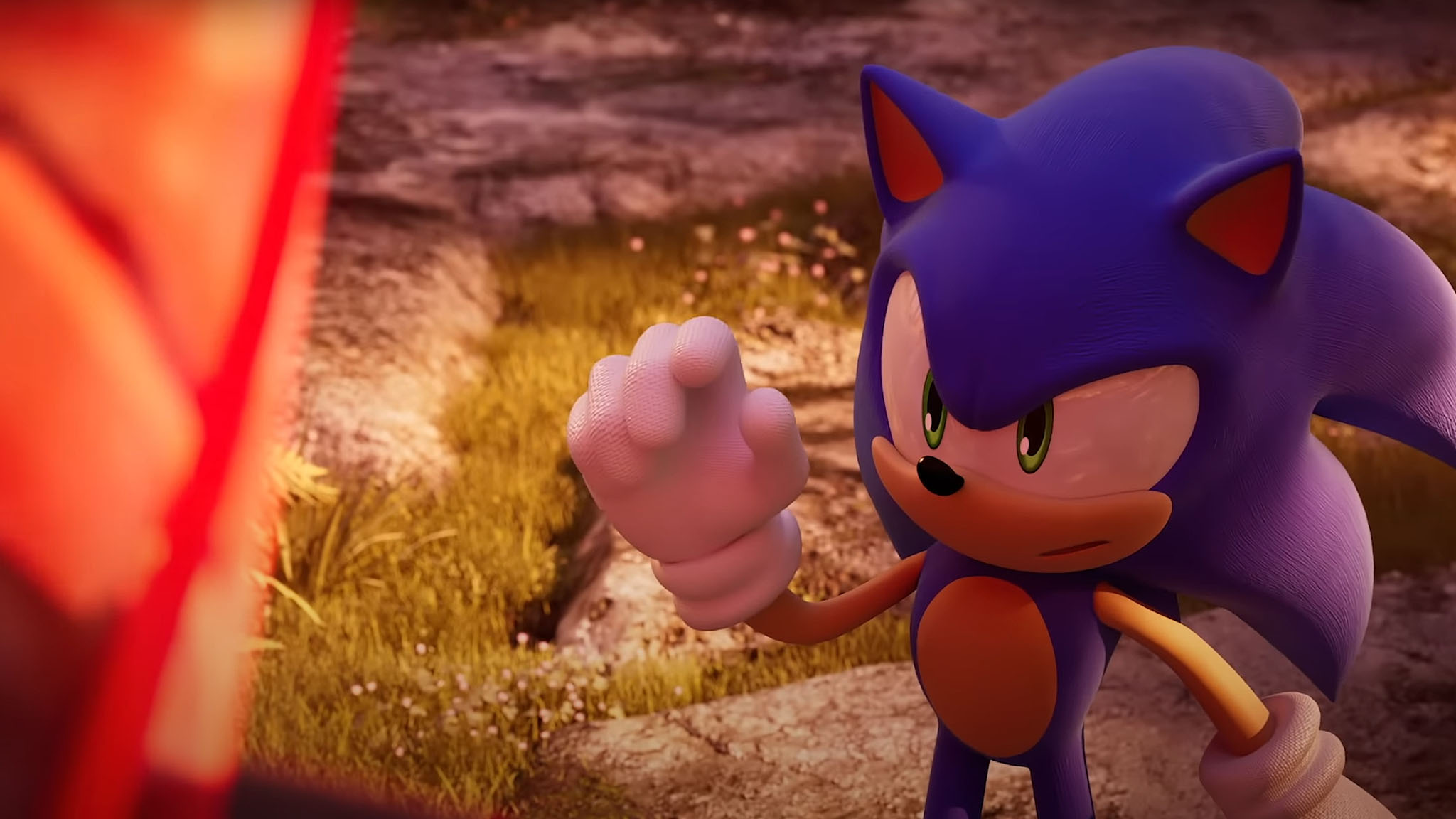 Sonic Frontiers: Sonic mendekati Amy yang terperangkap.