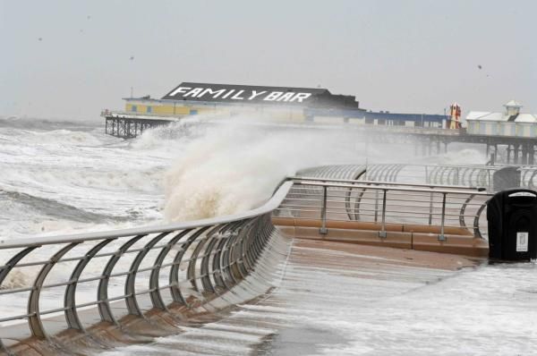Waves slammed the north pier at Blackpool