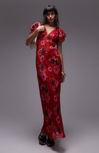 Floral Flutter Sleeve Maxi Dress