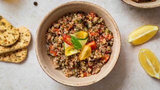 Bowl of bulgur wheat and vegetables
