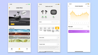 three screenshots from the EarFun Audio app