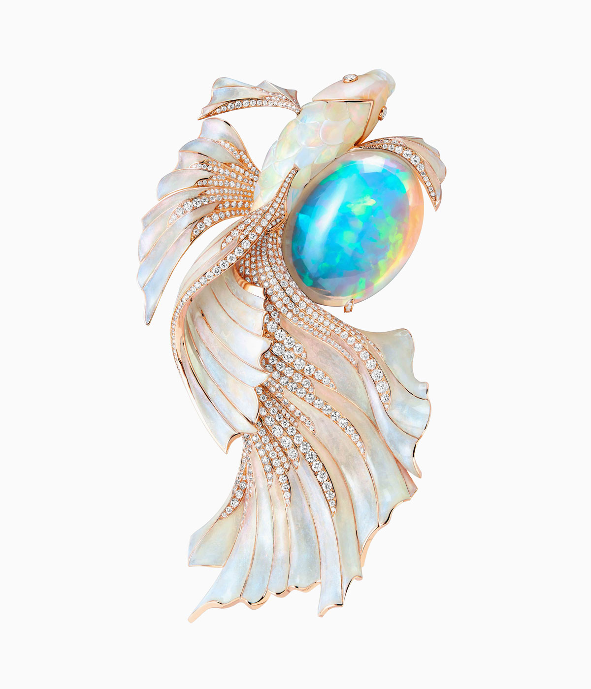 White fish jewel surrounding a large opal