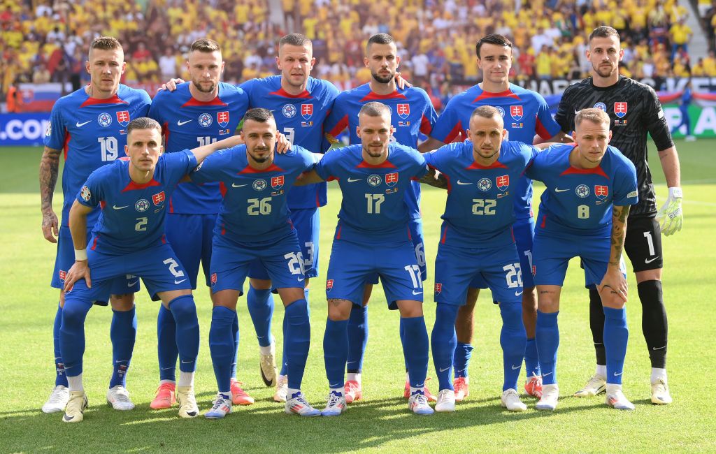 Slovakia Euro 2024 squad Players of Slovakia pose for a team photograph prior to the UEFA EURO 2024 group stage match between Slovakia and Romania at Frankfurt Arena on June 26, 2024 in Frankfurt am Main, Germany. (Photo by Stu Forster/Getty Images)