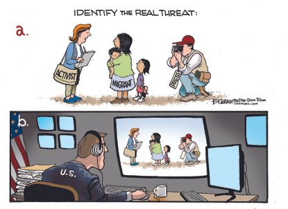 Political&nbsp;Cartoon&nbsp;U.S. Trump Immigrant Families ICE Agents Press surveillance