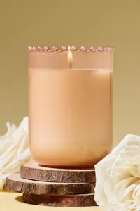 Anthropologie Dotted Rim Woody Juniper & Cedar Glass Candle