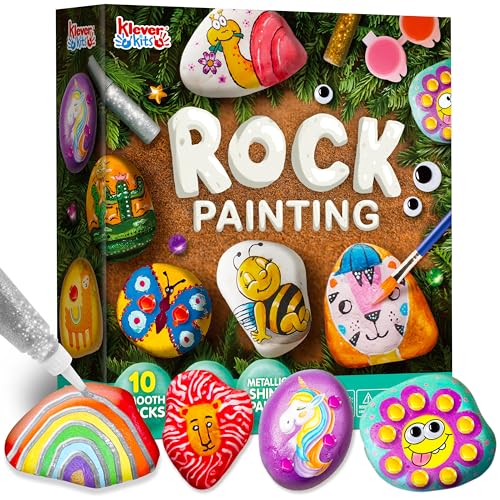 Joyin Rock Painting Kit for Kids, Arts and Crafts Diy Set, Paint Your Own Rocks Craft Kit, Creative Craft Supplies, Garden Toys for Kids, Indoor Outdoor Fun, Birthday Gift for Boys Girls Age 6+
