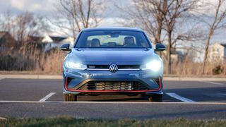 Headlights and front view of 2025 Volkswagen Jetta GLI AutoBahn.