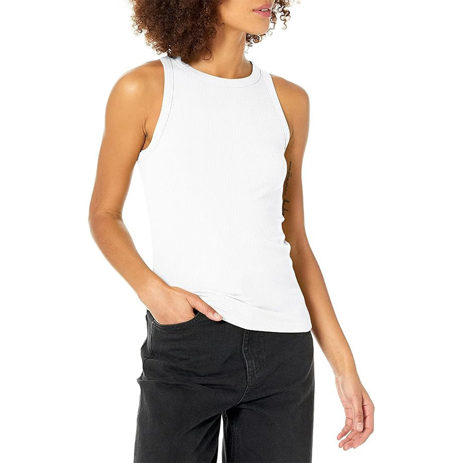 The Drop Women's Valerie Cutaway Neck Racerback Rib Knit Tank Top, White, S